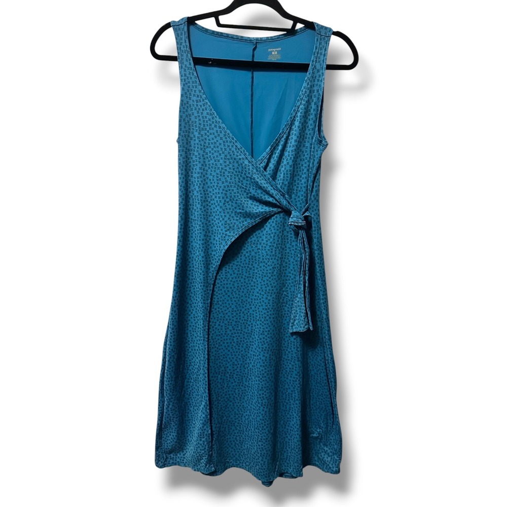 Patagonia Wrap It Up Dress Geometric Print Sleeveless Teal M Travel Granola